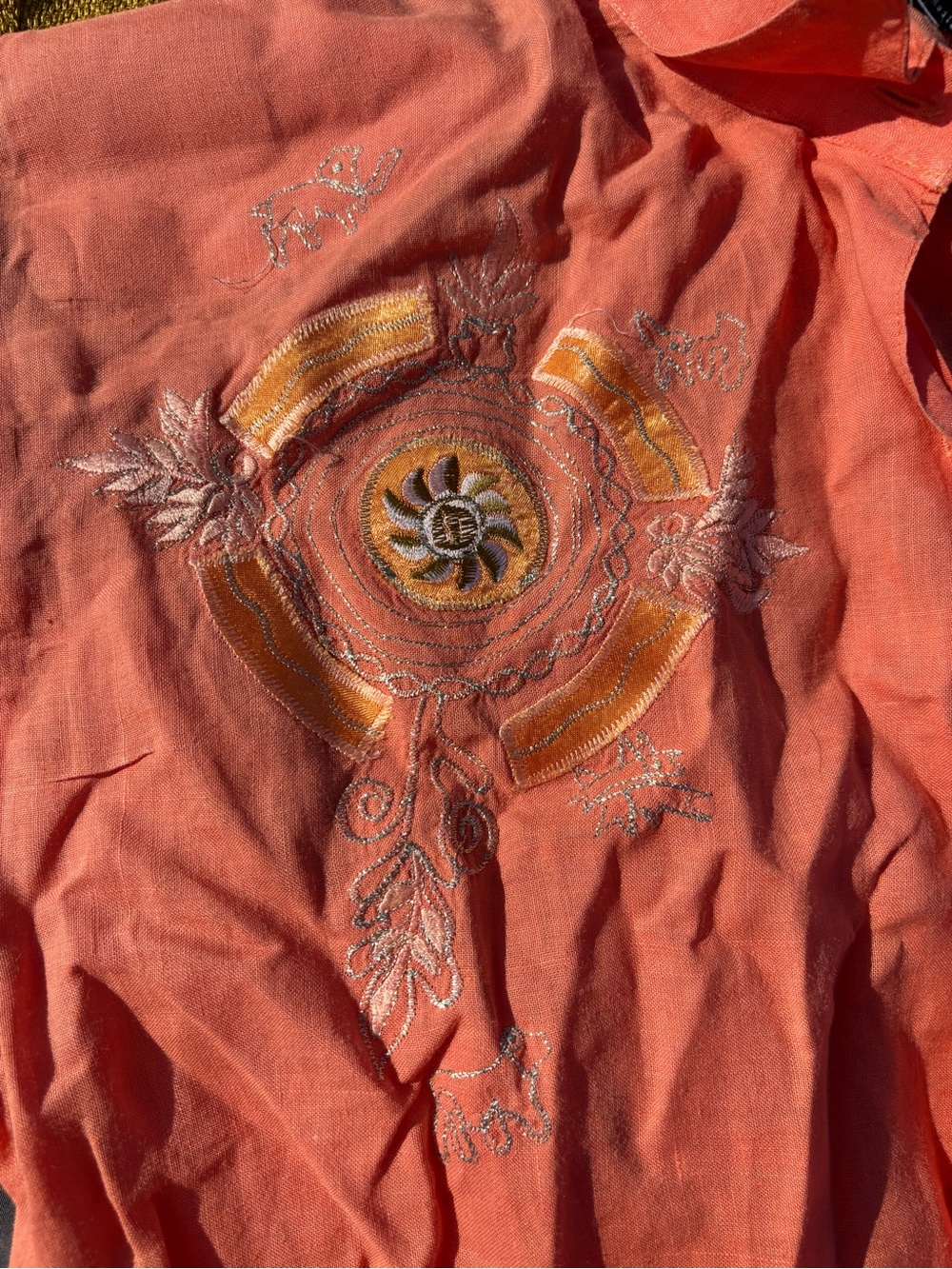Stadium Athletics Coral Tunic Top with Sunburst Embroidery